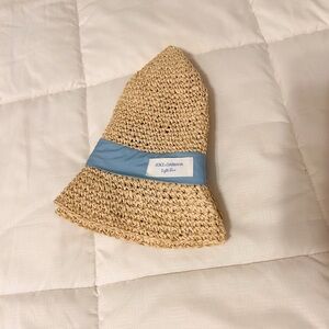 Dolce & Gabbana Beige Straw Hat with Light Blue Band